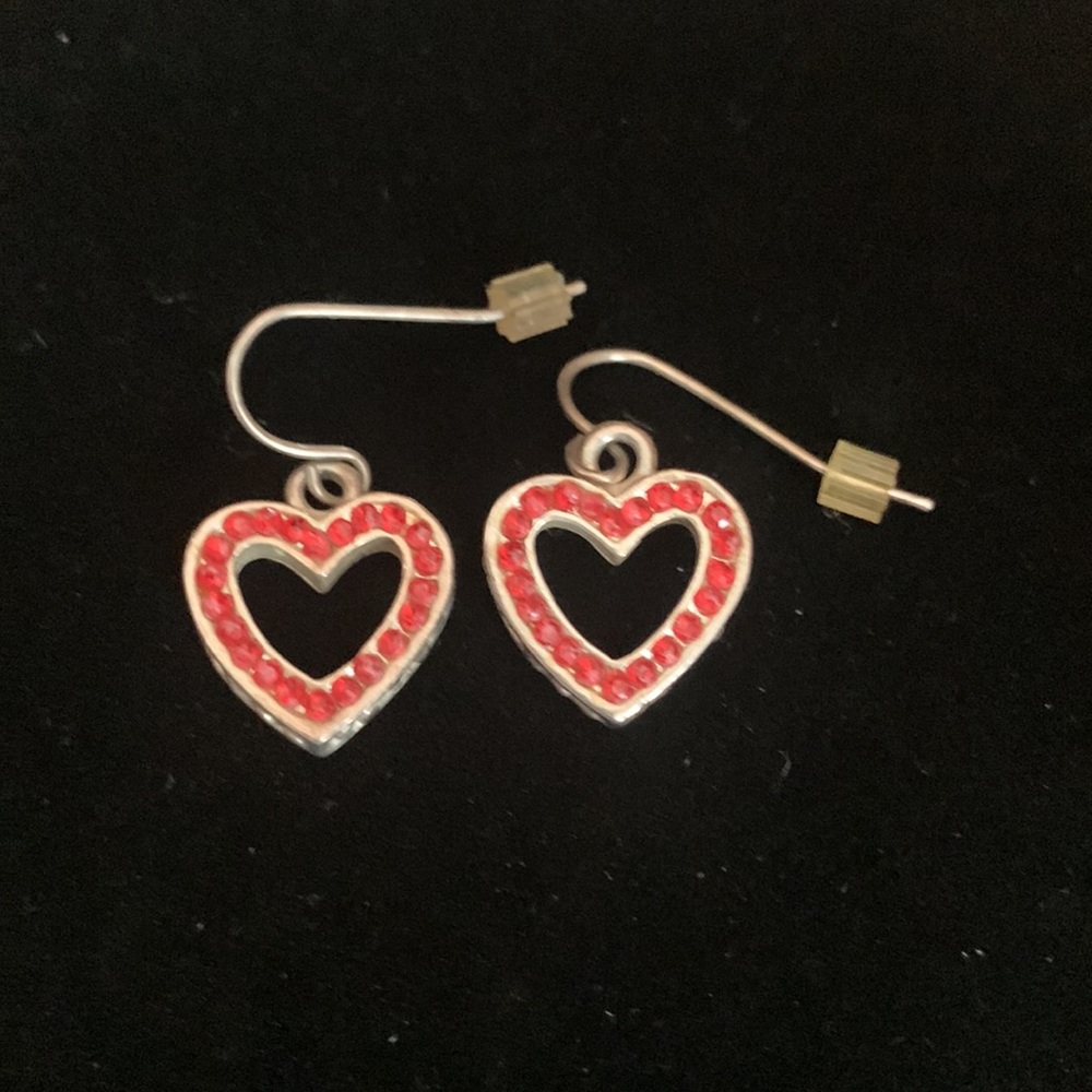 Red Heart Dangle Earrings Open Heart Rhinestone